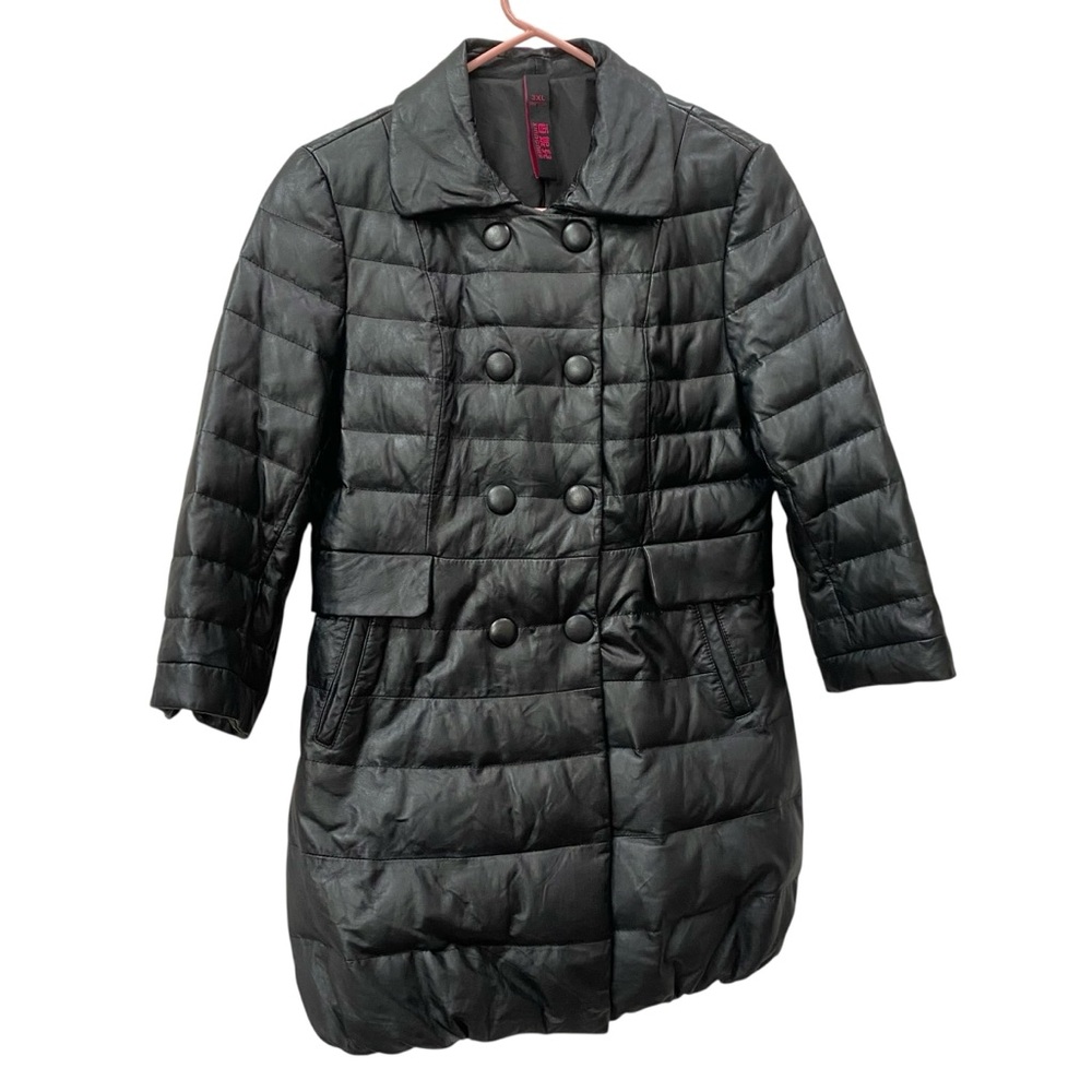 Black Sheepskin Leather Puffer Coat Jacket Petite M 10